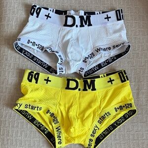 Men's DM Trunk Style Underwear Bundle- White and Yellow, Large & XL.